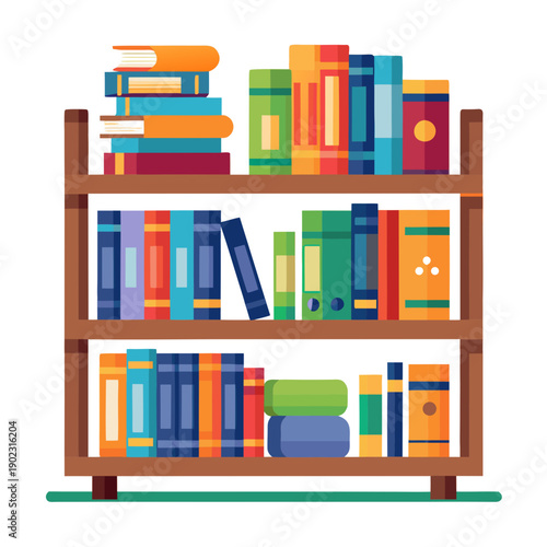 Colorful bookshelf filled with books in modern home library