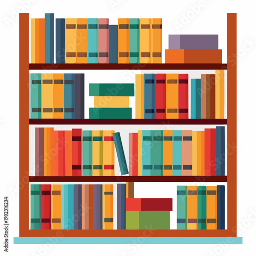 Colorful bookshelf filled with books in various sizes and colors