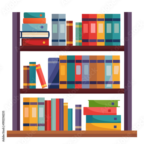 Colorful bookshelves filled with diverse literature and textbooks