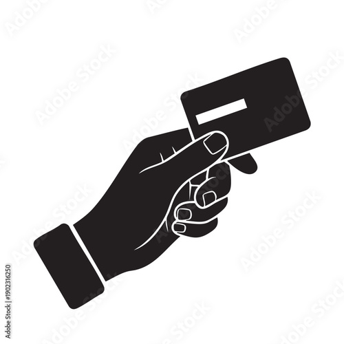 Hand holding credit card flat icon vector illustration isolated on white background depicting financial transactions and modern payment methods