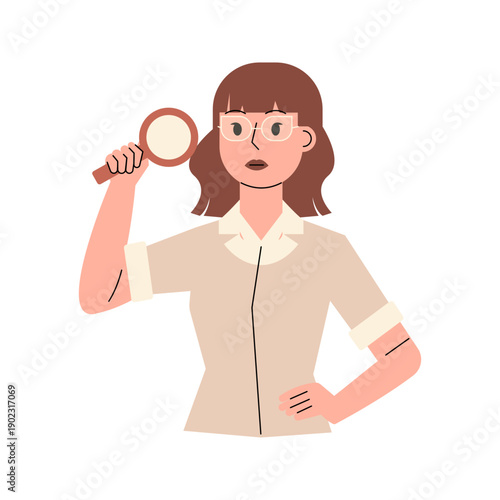 Female Educator Illustration With Magnifying Glass
