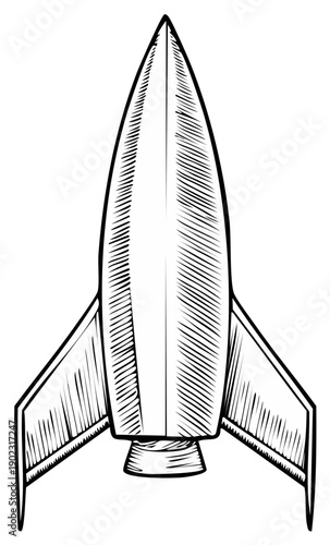 Vintage Rocket Ship Hand Drawn Sketch Illustration for Space Travel and Startup Business Concepts