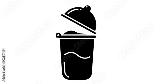Trash can vector illustration, waste bin open with garbage, flat design icon