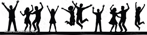 WebBlack Silhouettes Of Happy People Dancing Jumping And Celebrating Set On A White Background For Party Nightlife Music Festival Event And Social Celebration Graphics