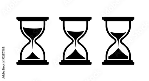 Hourglass set vector illustration, time passing concept, sand clock graphic