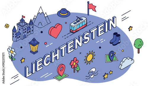 Liechtenstein themed illustration with landmarks and symbols