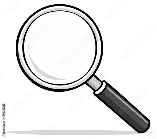 Cartoon style magnifying glass graphic for search discovery and detailed investigation