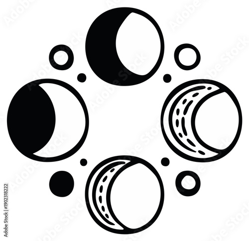 Graphic Moon Phases Arranged in a Celestial Circle Mystical Symbol