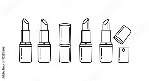 Lipstick Collection Vector Illustration, Cosmetics Beauty Fashion Flat Design