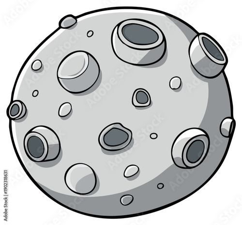 Cartoon moon with craters and gray surface illustration
