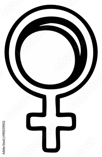 Bold Black and White Hand Drawn Female Gender Symbol, Creative Graphic Representation of Womanhood and Femininity