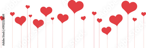 Romantic heart flower vector illustration, love themed design with red hearts on stems, festive decoration art, Valentine’s Day celebration, romantic holiday graphic