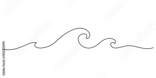 Continuous one line drawing of ocean wave outline minimal sea art vector illustration