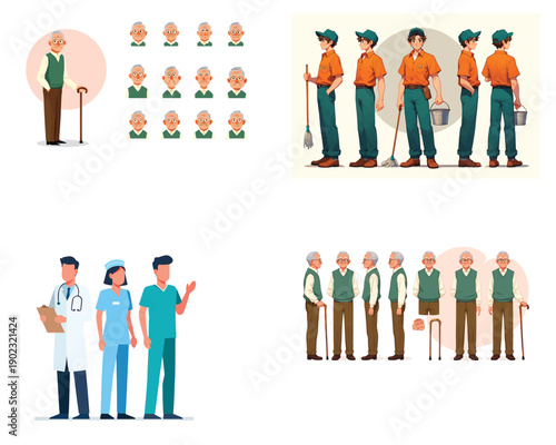 Set of Professionals and Characters Illustrated in Vector Art