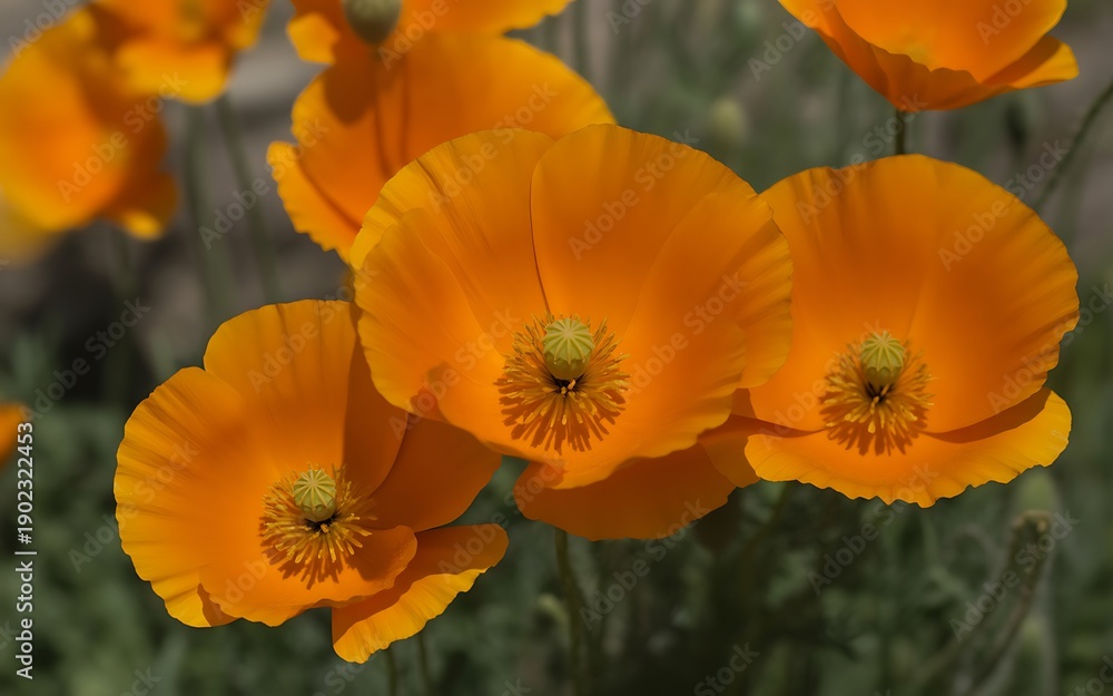 Obraz premium Vibrant orange California poppies in full bloom outdoors