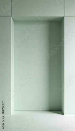 Wallpaper Mural Minimalist sage green wall niche backdrop, clean 3D interior background with soft lighting, empty rectangular alcove for product placement Torontodigital.ca