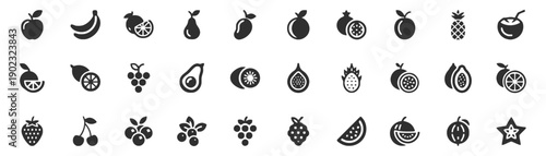 Assorted fresh fruit icons set healthy food collection