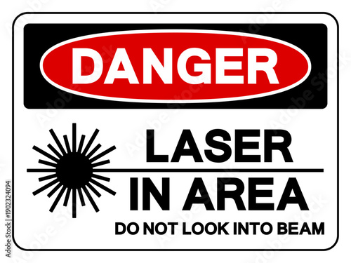 Danger Laser In Area Do Not Look Into Beam Symbol Sign, Vector Illustration, Isolate On White Background Label. EPS10
