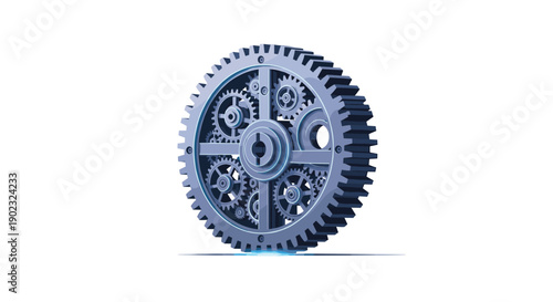 Complex Metallic Gear Assembly with Multiple Interlocking Cogs for Industrial Machinery and Engineering.