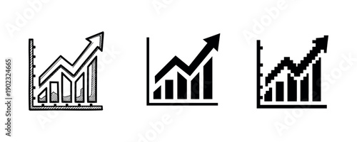 Graph icons with rising arrows indicating growth in business and finance