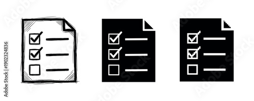 Hand-drawn and solid icon set of checklist documents