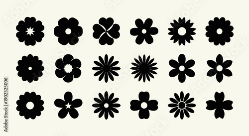 Silhouette Flower Icons Set – Bold Black Floral Vector Shapes Collection