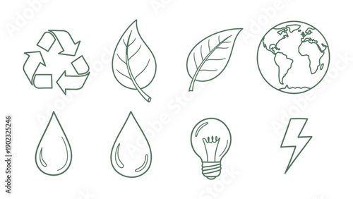 Eco-Friendly Icons: A collection of environmentally conscious icons are artfully presented, conveying messages of recycling, growth, and sustainable living.