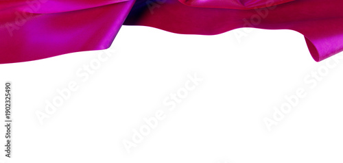 фотографія High-quality image of flowing vibrant fuchsia satin fabric on white, perfect for design needs