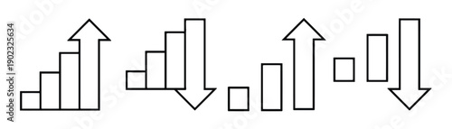 Bar chart growing up and down with arrows and squares abstract illustration