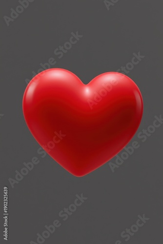 Wallpaper Mural Glossy red 3D heart centered on dark gray background with realistic highlights and smooth texture, symbolizing love, affection, romance, health, and emotional connection. Torontodigital.ca