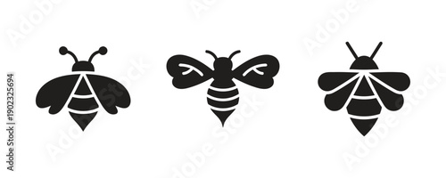 Bee insect silhouette icons representing honey production beekeeping industry and environmental nature conservation