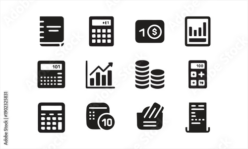 Business and finance icons set for accounting and economic concepts