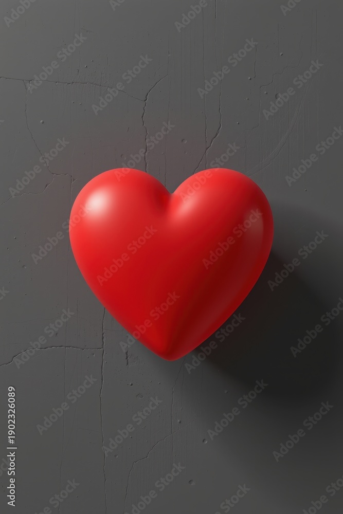 custom made wallpaper toronto digitalGlossy red 3D heart against cracked dark wall background, symbolizing contrast between love, strength, and emotional vulnerability in modern design.