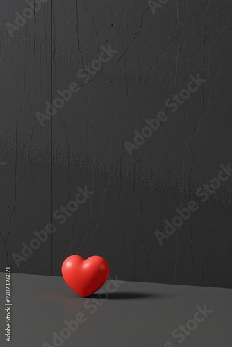 Wallpaper Mural Small glossy red 3D heart placed on dark cracked wall background, symbolizing resilience, emotional contrast, and modern love design aesthetics. Torontodigital.ca