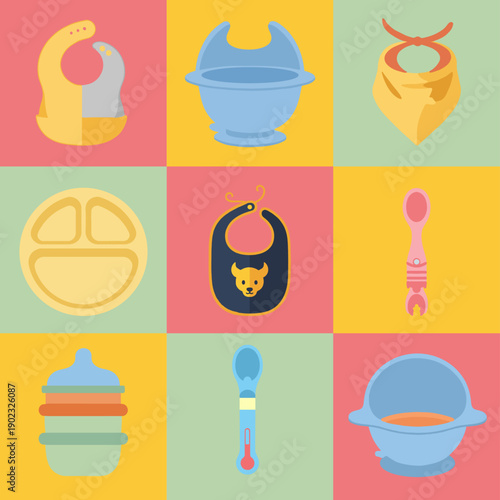 set illustration vector graphic of baby and children's tableware