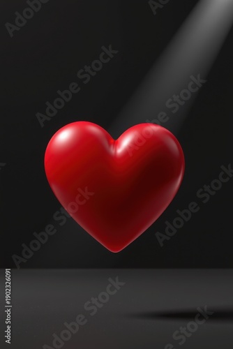 Wallpaper Mural Glossy red 3D heart illuminated by spotlight against dark background, symbolizing love, passion, and emotional focus in dramatic design. Torontodigital.ca