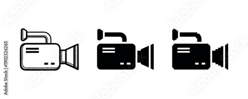 Retro camcorder icon set in black and white with vintage design elements