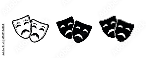 Tragic theater masks: artistic variations and styles in black and white