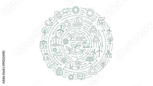 Eco-Circle of Life: A visually stunning circular graphic illustrating the interconnectedness of ecological elements, fostering a deeper understanding of nature and sustainability.