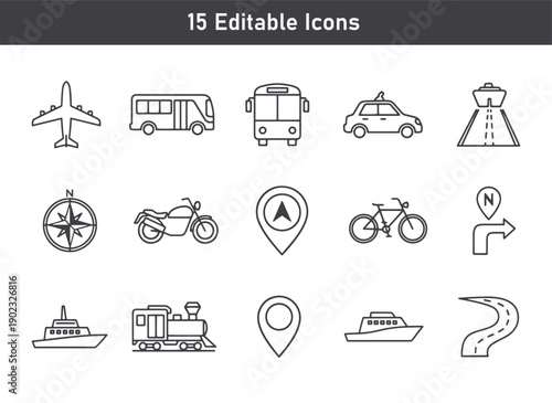15 Transportation and Navigation Line Icons