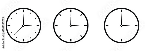 Clock icons showing time on analog faces, representing different hours and time management