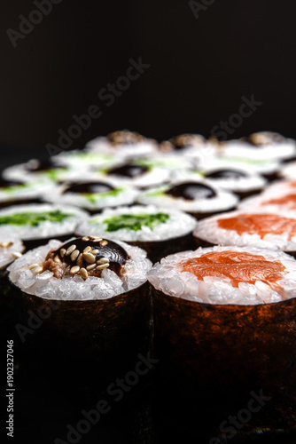 Sushi set: salmon, avocado, eel