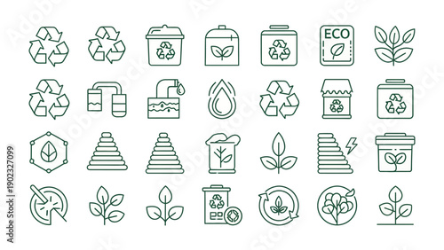 Eco Icons: A collection of meticulously crafted eco-friendly icons representing sustainability concepts, perfect for enhancing environmental-themed projects and designs.