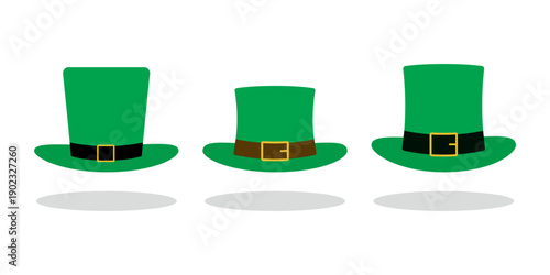Set of Leprechaun hat isolated on white background.St.Patrick's day icon symbol.Green hat vector element.