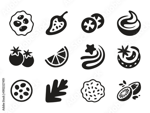 Collection of food ingredients and dishes icons flat style