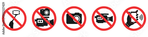 Collection of forbidden symbols for selfie stick camera video camera and smartphone