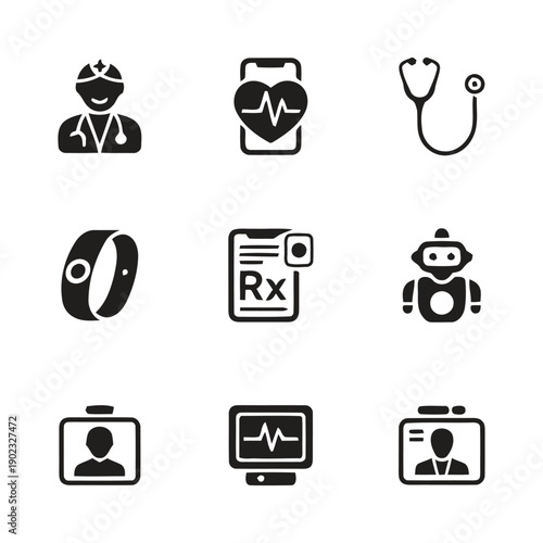 Collection of healthcare and medical technology icons for digital health services