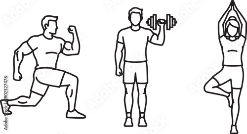 Strength Training and Yoga Poses Line Art
