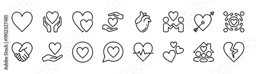 Collection of hearts and love symbols for Valentines day and wedding
