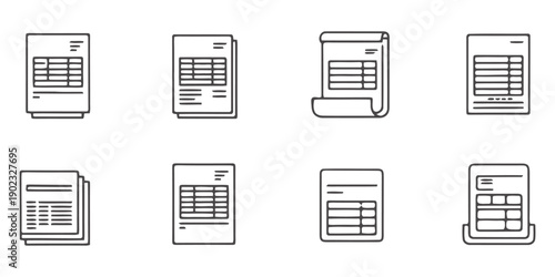 Collection of outline invoice and document icons